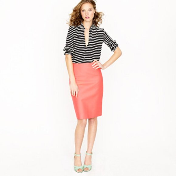 J. Crew double serge cotton 59369 coral No. 2 Pencil skirt 2 XS - Picture 1 of 16